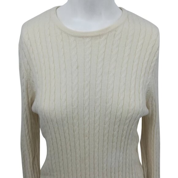 Lands End 100% Cashmere Cable Knit Crew Neck Sweater Size L Cream Lightweight - Picture 3 of 9